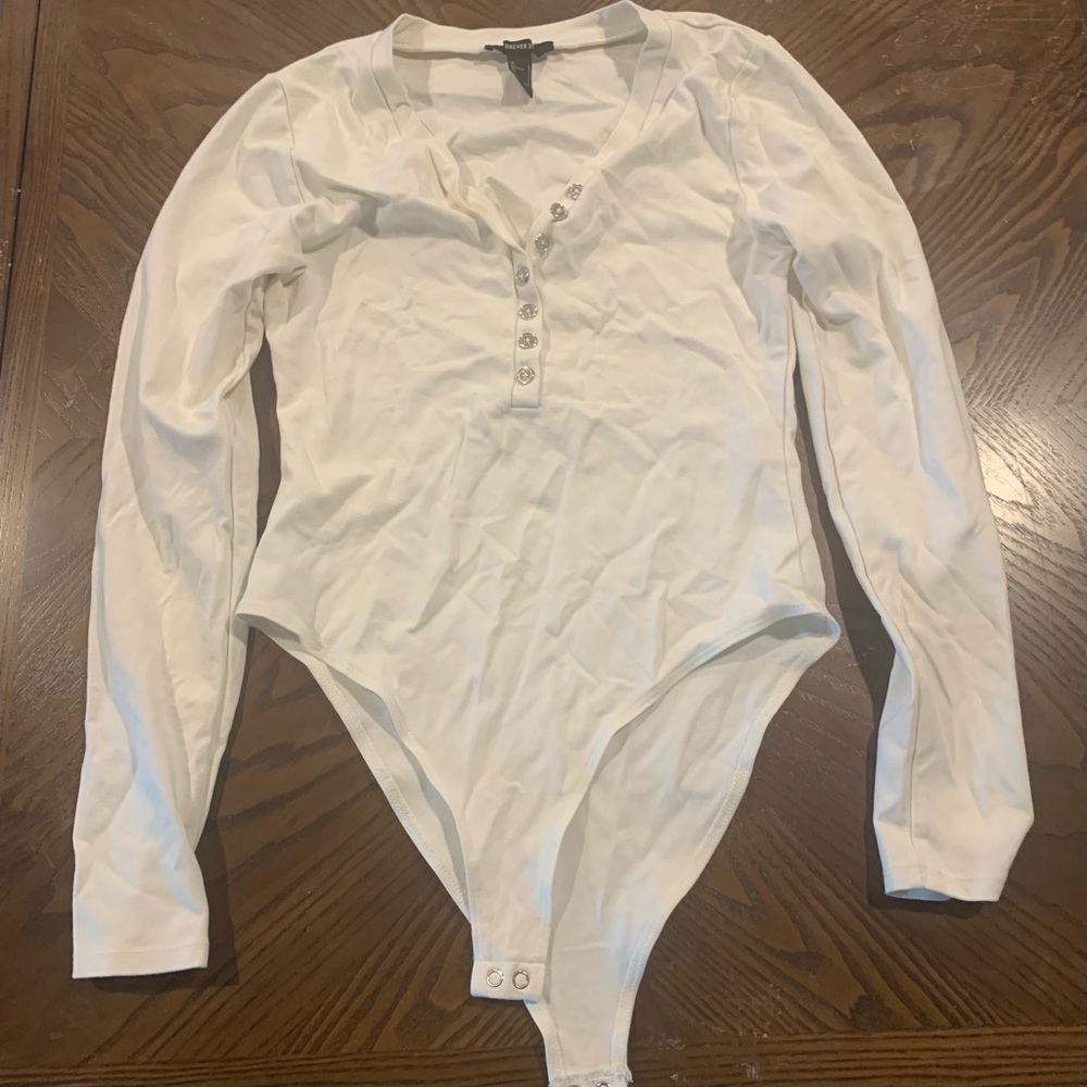 Forever 21 white half button body suit